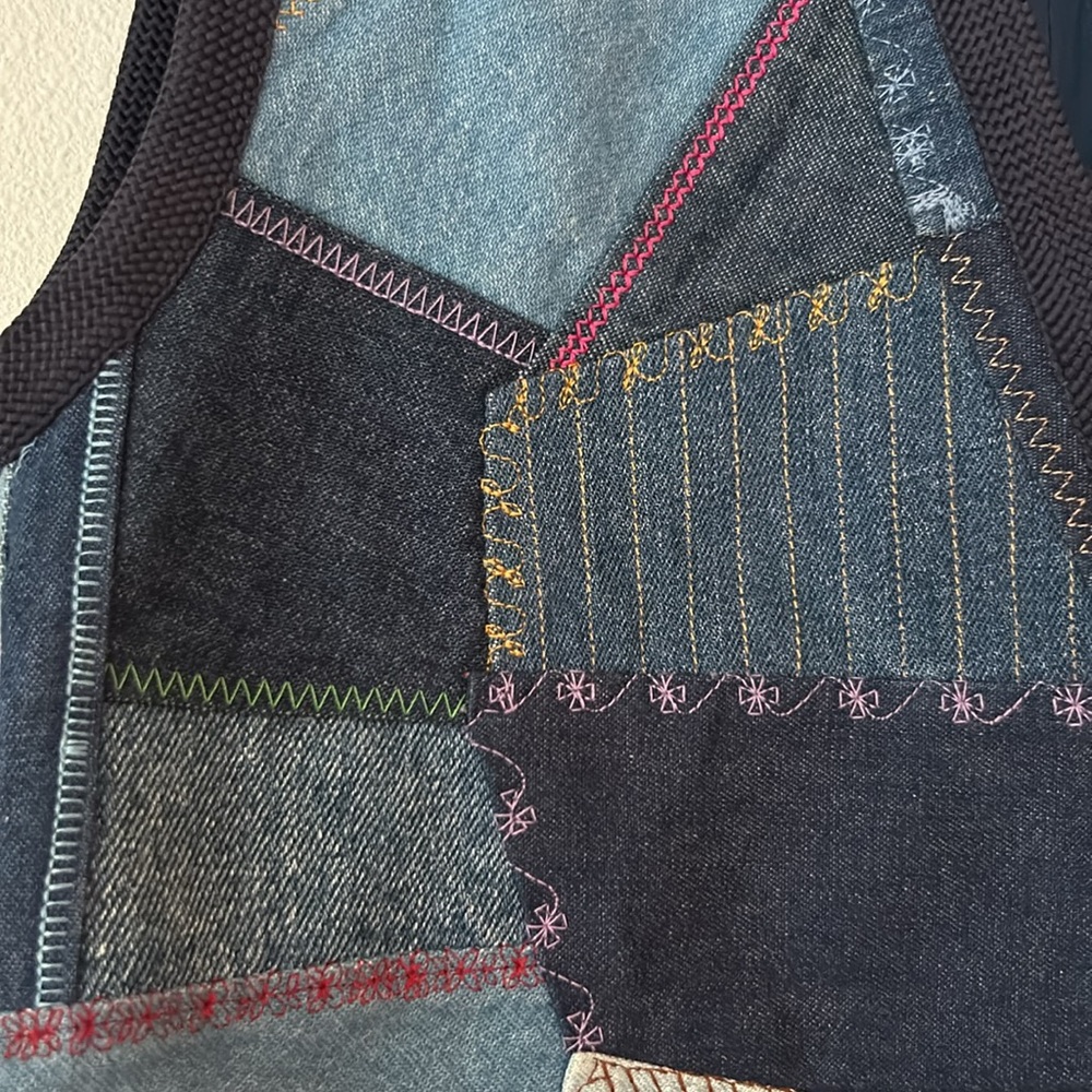Handmade Vintage Patchwork Denim Embroidered Open… - image 4